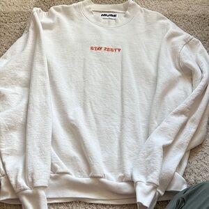Muse White Crewneck Sweater with Red Text